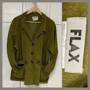 FLAX  Lagenlook Green Rayon Blend Jacket- Size Medium oversized fit + lg pockets